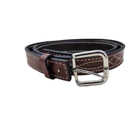 Women\'s Chocolate Brown Stitched Leather Belt